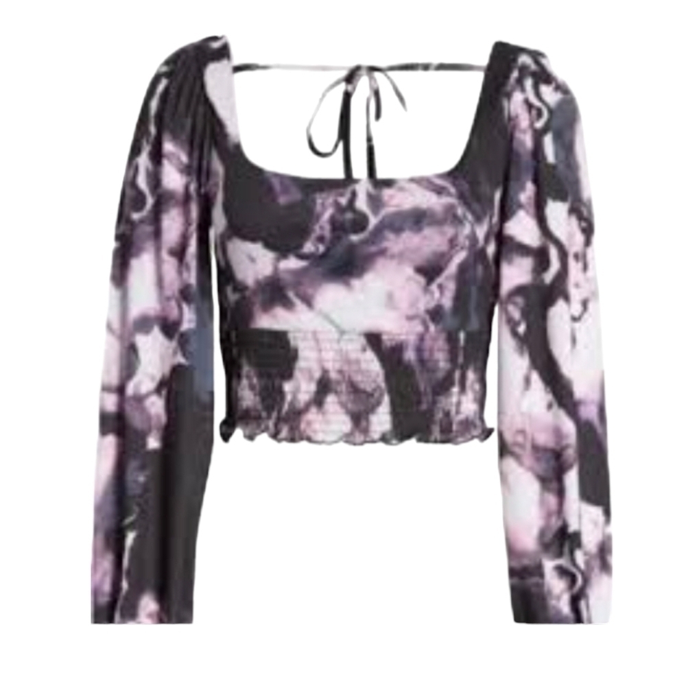 new Crop Top Topshop smock waist back tie black/purple knit Festival  NWT sz XS - Picture 5 of 10